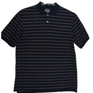 Consensus Polo Shirt Mens Large Navy Blue Striped Pique Cotton Polyester short s